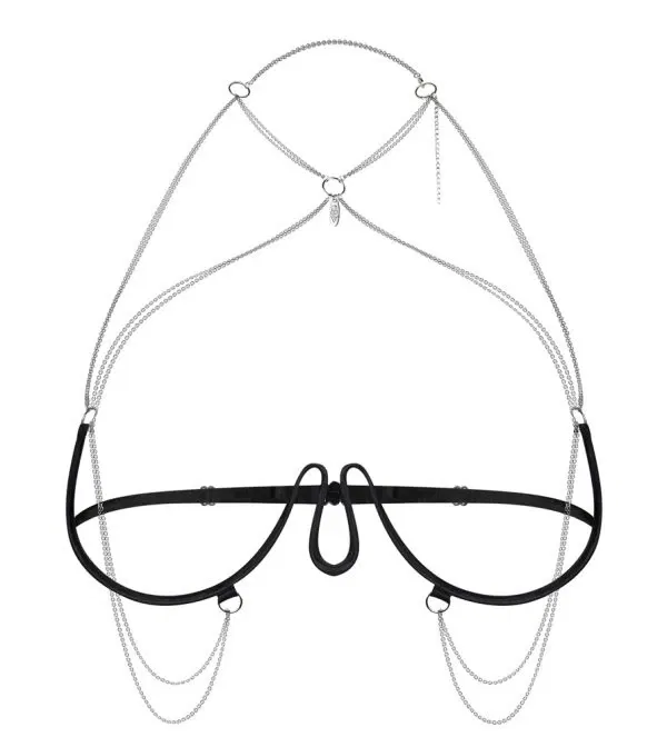 Lustique Obsessive Premium Ouvert Harness-BH, in Schwarz mit silberfarbenen Accessoires, Größe und Farbe, Sinnlichkeit neu definiert