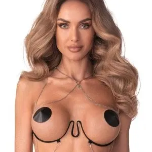 Lustique Obsessive Premium Ouvert Harness-BH, in Schwarz mit silberfarbenen Accessoires, Größe und Farbe, Sinnlichkeit neu definiert