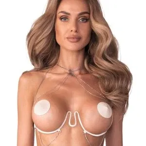 Obsessive Premium Weißer Harness-BH Lustique - Ouvert BH mit silbernen Accessoires