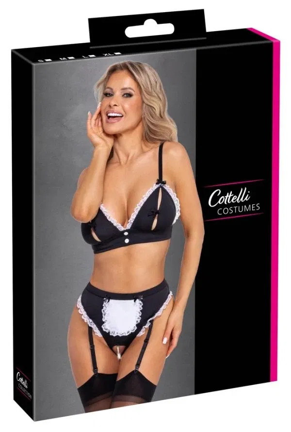 24713291021_verp Cottelli COSTUMES Sexy Ouvert-Dienstmädchen-Set, Schwarz/Weiß, Größe S-XL
