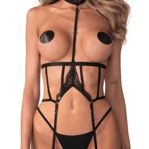 Obsessive Harness Hersis - Verführerisches schwarzes Halsband mit Strapsen, Größe: einstellbar, Farbe: Schwarz