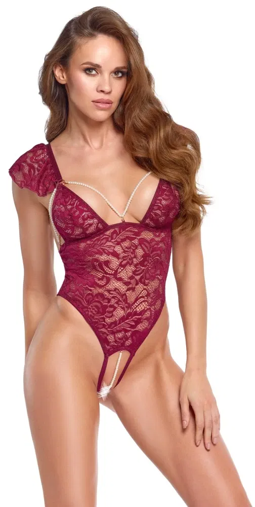 Cottelli LINGERIE Bordeaux-roter Stringbody ouvert