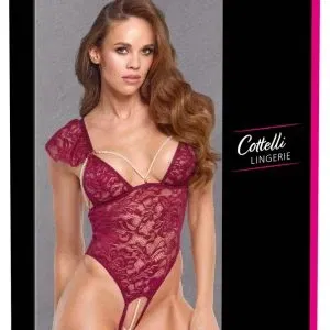 Cottelli LINGERIE Bordeaux-roter Stringbody ouvert