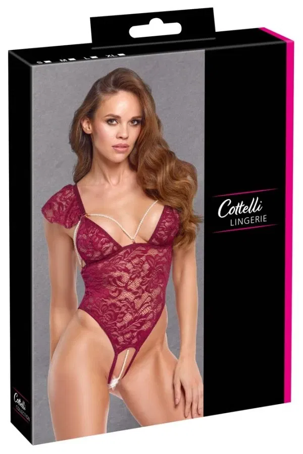 Cottelli LINGERIE Bordeaux-roter Stringbody ouvert