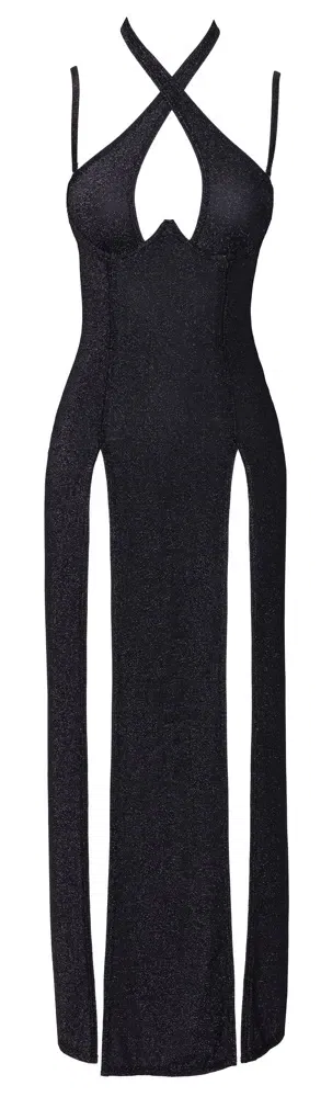 Cottelli PARTY Silver-Glamour Neckholder-Kleid - Silber-Schwarz, Größe S-L