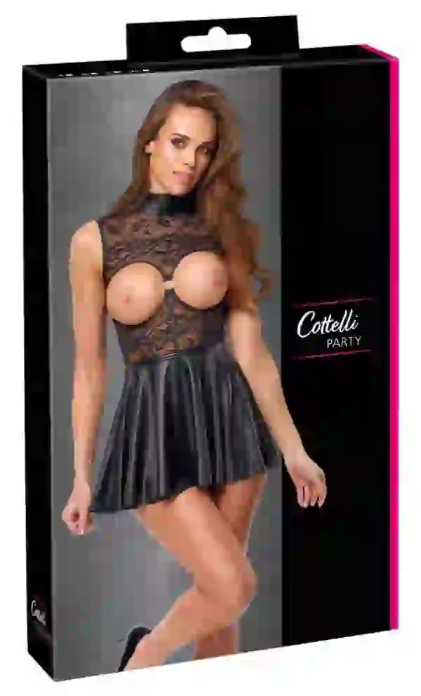 Cottelli PARTY Schwarzes Spitzen-Minikleid mit freiem Busen