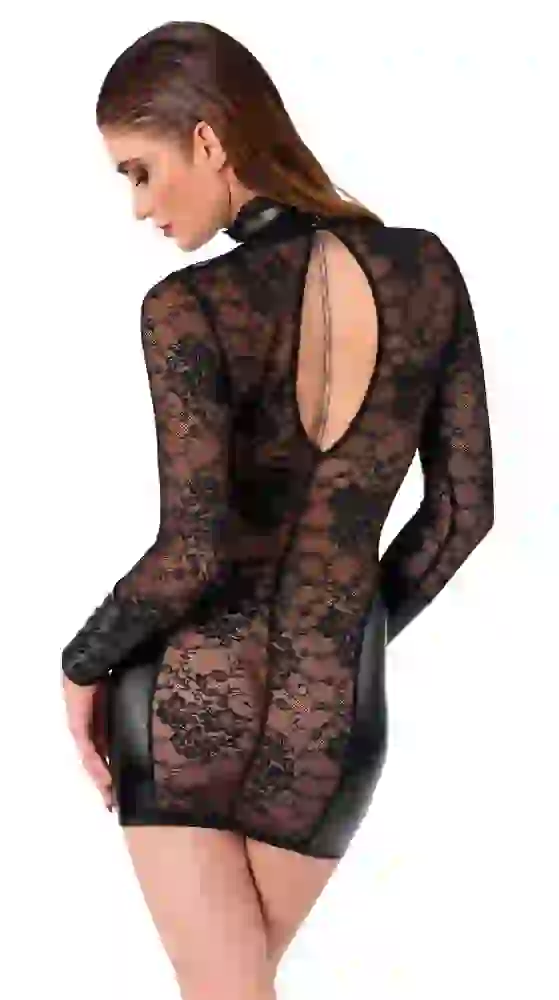 Noir Minikleid Schwarz Blütenspitze Wetlook M-L Powerwetlook Glamour Kleid