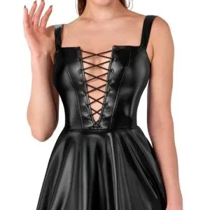 Noir Powerwetlook Träger-Minikleid in Schwarz, Größe S