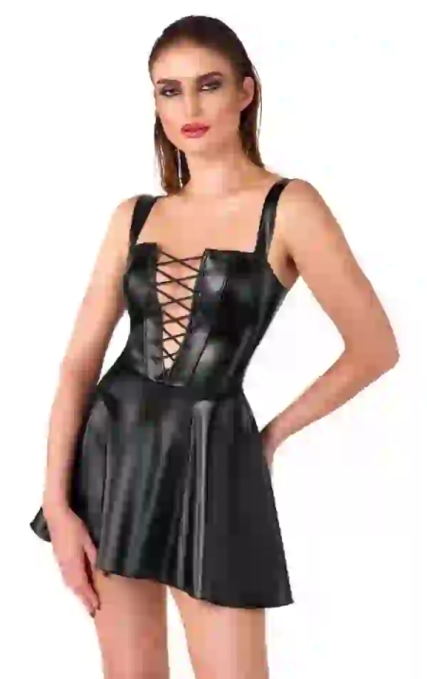 Noir Powerwetlook Träger-Minikleid - Schwarzes Wow-Kleid Noir Powerwetlook Träger-Minikleid - Schwarzes Wow-Kleid