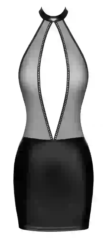 Noir Powerwetlook Minikleid in Schwarz, tailliert und rückenfrei Noir Powerwetlook Minikleid in Schwarz, tailliert und rückenfrei