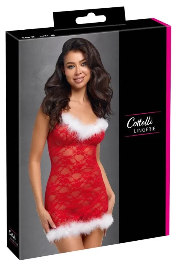 Cottelli LINGERIE X-Mas Spitzen-Negligé in Rot mit Federn