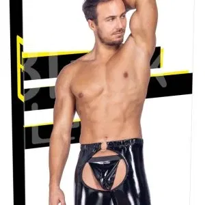 Black Level Lack-Chaps mit String in Schwarz