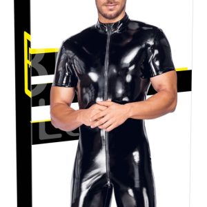 Black Level Glänzender Lack-Overall kurzarm schwarz