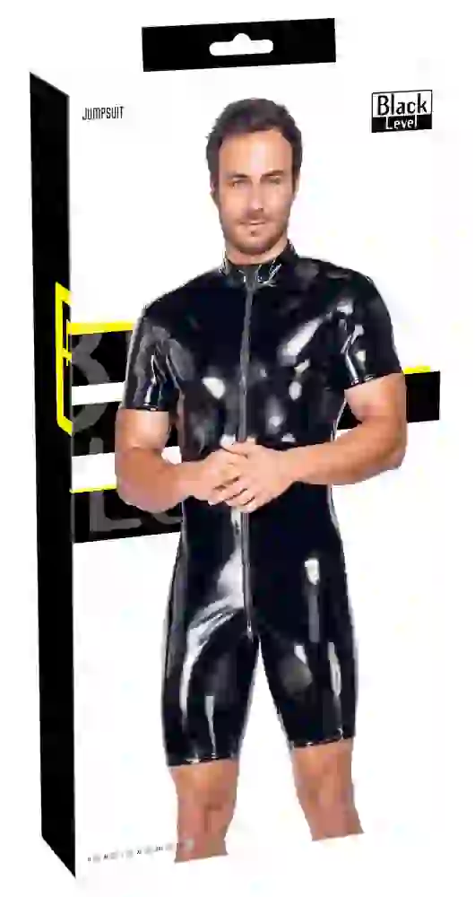 Black Level Lack-Overall "Shiny Club- und Spielanzug" - Schwarz, kurzarm & kurzbeinig