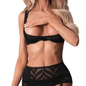 Obsessive Lecille Hebe Set 2XL/3XL Schwarz Spitze Erotik Dessous