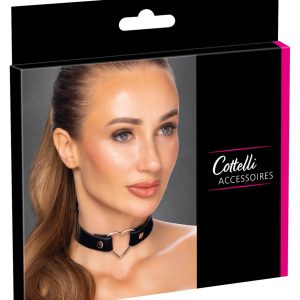 Cottelli ACCESSOIRES Choker Halsband Schwarz mit Metallherz und Nieten 31-42 cm