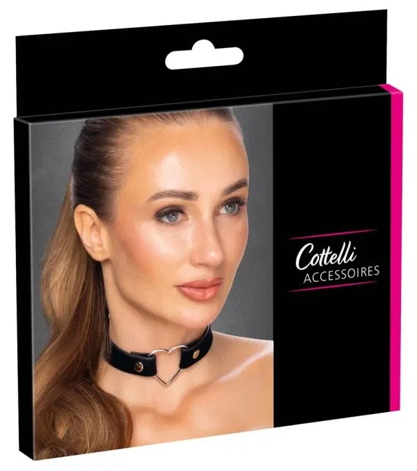 Cottelli ACCESSOIRES Choker Halsband Schwarz mit Metallherz und Nieten 31-42 cm
