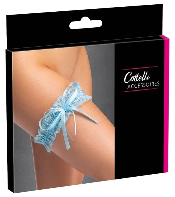 Cottelli ACCESSOIRES Strumpfband Spitze Blau S-L mit Satinschleife