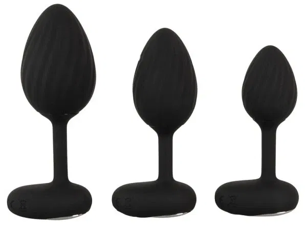 ANOS RC Vibrating Butt Plug Set Schwarz – 3 Größen, Fernbedienung, wasserdicht