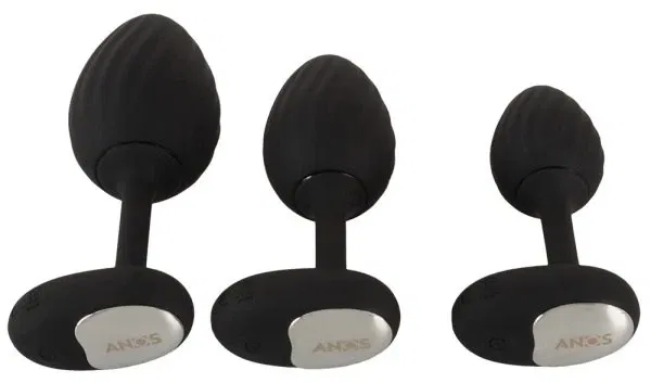 ANOS RC Vibrating Butt Plug Set Schwarz – 3 Größen, Fernbedienung, wasserdicht