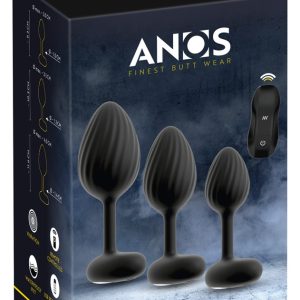 ANOS RC Vibrating Butt Plug Set Schwarz – 3 Größen, Fernbedienung, wasserdicht