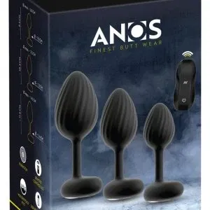ANOS RC Vibrating Butt Plug Set Schwarz – 3 Größen, Fernbedienung, wasserdicht