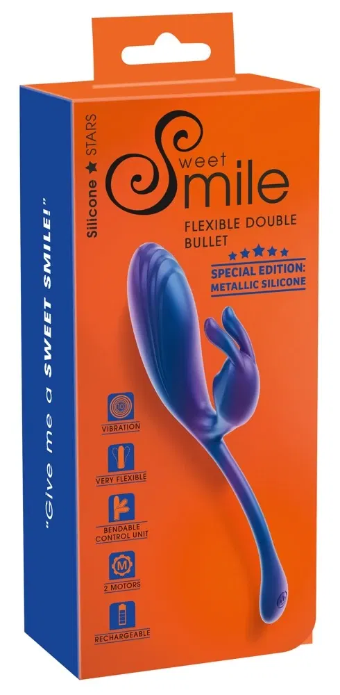 Sweet Smile Metallic Flexible Double Bullet Blau – Dual-Vibrator aus Silikon mit 10 Vibrationsmodi