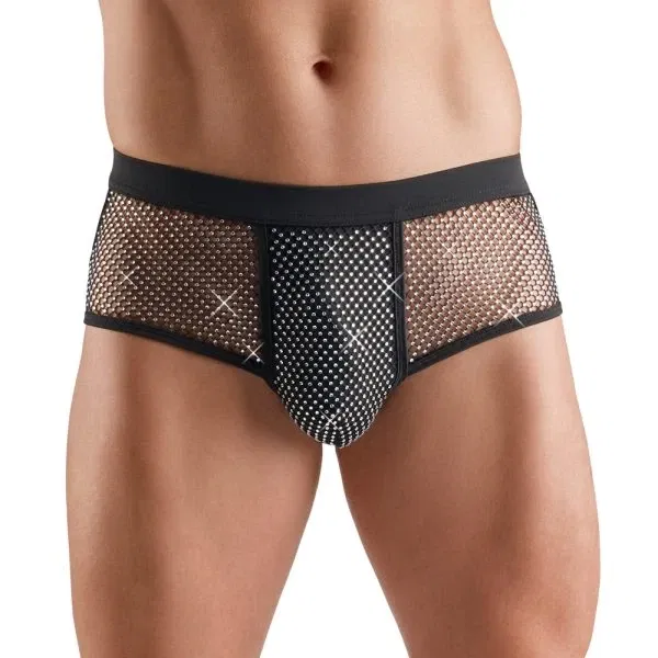 Svenjoyment Herren Slip Schwarz S mit Glitzersteinchen und Netz-Einsätzen