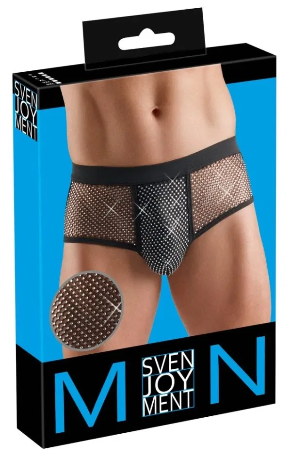 Svenjoyment Herren Slip Schwarz S mit Glitzersteinchen und Netz-Einsätzen