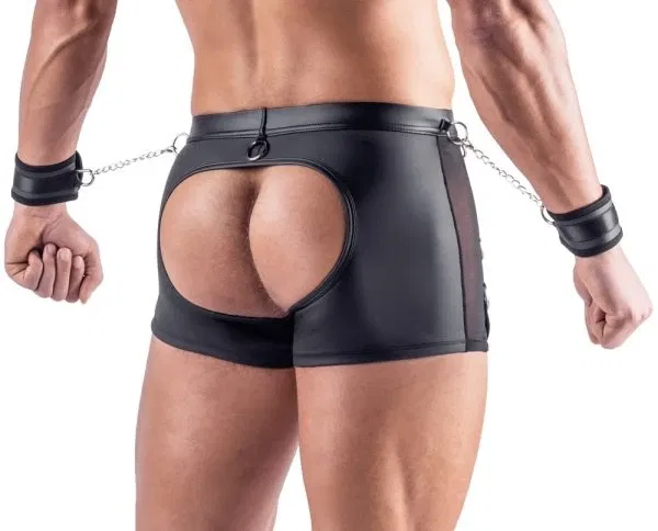 Svenjoyment Bondage Herren Pants 3XL Schwarz mit Soft-Handfesseln und Metallringen