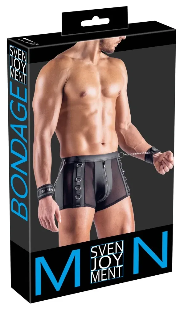 Svenjoyment Bondage Herren Pants 3XL Schwarz mit Soft-Handfesseln und Metallringen