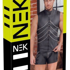 NEK Herren Shirt 3XL schwarz Mattlook Stehkragen Ketten Ärmellos
