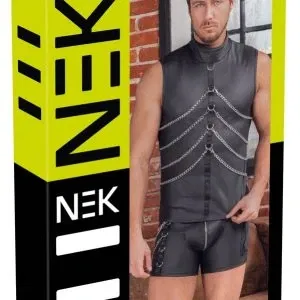 NEK Herren Shirt 3XL schwarz Mattlook Stehkragen Ketten Ärmellos