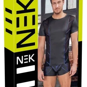 NEK Herren Shirt M Schwarz Mattlook mit Blauem Metallic-Netz