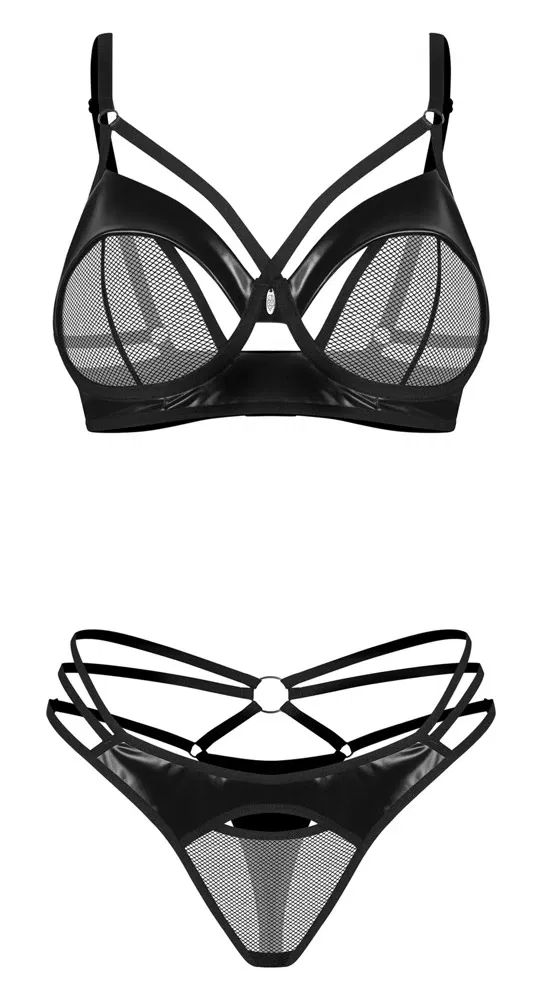 Obsessive Dominna BH Set L/XL Schwarz Wetlook & Netz