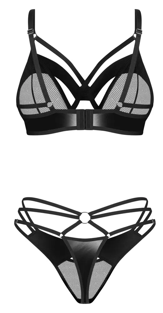 Obsessive Dominna BH Set L/XL Schwarz Wetlook & Netz