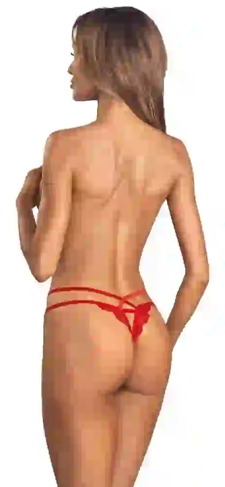 Obsessive Matildea ouvert String rot S/M Eleganter Riemenstyle mit Spitze und Golddetails