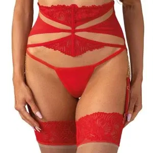 Obsessive Matildea Strapsgürtel Rot 2XL/3XL mit Spitze und Kettenverbindung