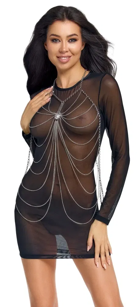 Cottelli ACCESSOIRES Silberne Körperkette mit klarem Schmuckstein und üppigem Kettchenbesatz Cottelli ACCESSOIRES Silberne Körperkette mit klarem Schmuckstein und üppigem Kettchenbesatz