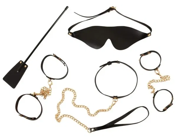 Bad Kitty 5-teiliges Bondage Fesselset schwarz mit goldfarbenen Accessoires
