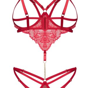 Obsessive Matildea Body Ouvert Rot S/M mit Spitze und Schmuckdetail Obsessive Matildea Body Ouvert Rot S/M mit Spitze und Schmuckdetail – Bild 4