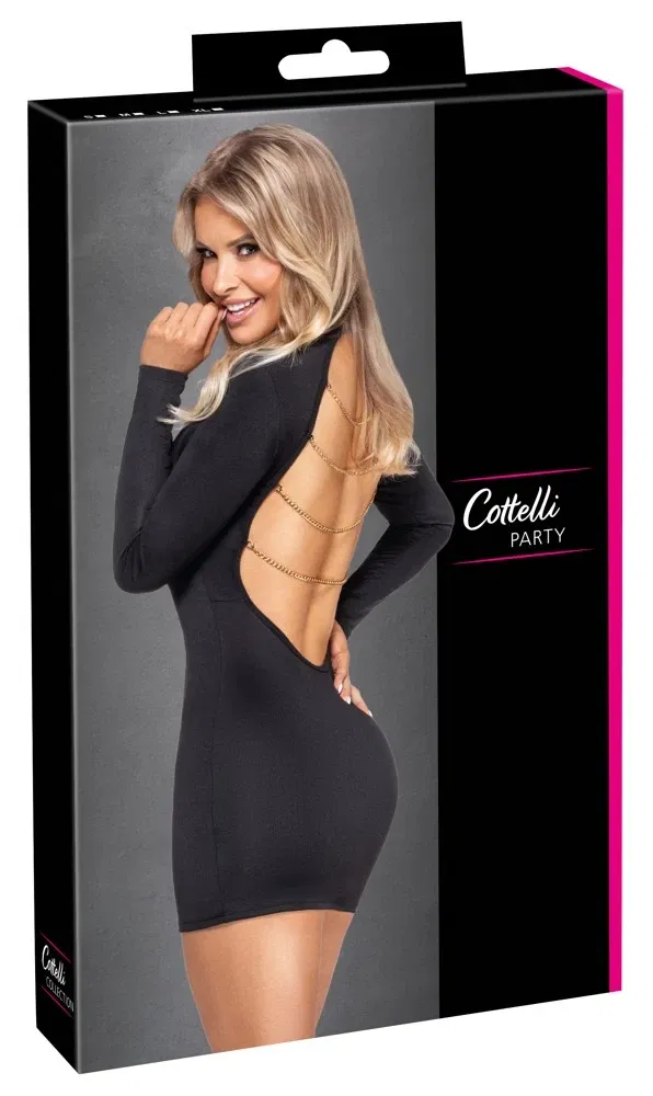 Cottelli PARTY Schwarzes Minikleid mit Goldketten & Rückenausschnitt Größe S
