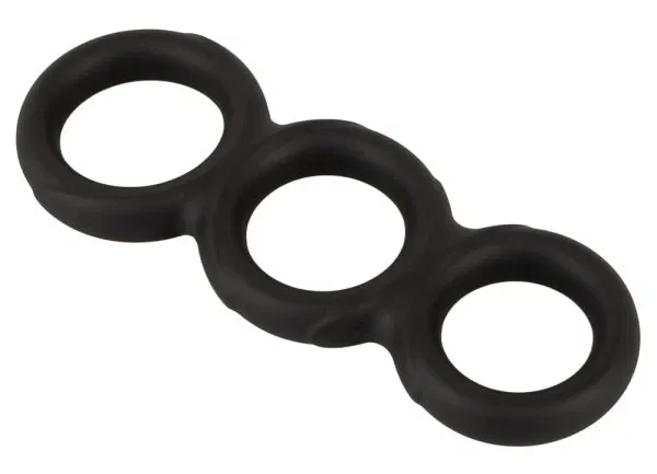 Erecto Triple Cock Ring schwarz – dehnbares Liquid-Silikon, 3er-Ring für starke Erektion