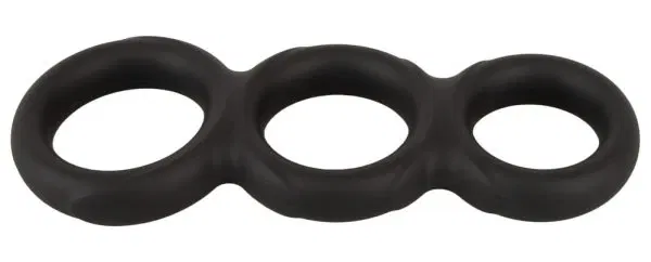 Erecto Triple Cock Ring schwarz – dehnbares Liquid-Silikon, 3er-Ring für starke Erektion