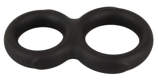 Erecto Double Cock Ring Schwarz – Dehnbarer Duo Penis- und Hodenring aus Liquid-Silikon