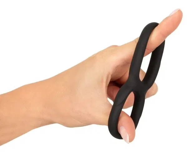 Erecto Double Cock Ring Schwarz – Dehnbarer Duo Penis- und Hodenring aus Liquid-Silikon