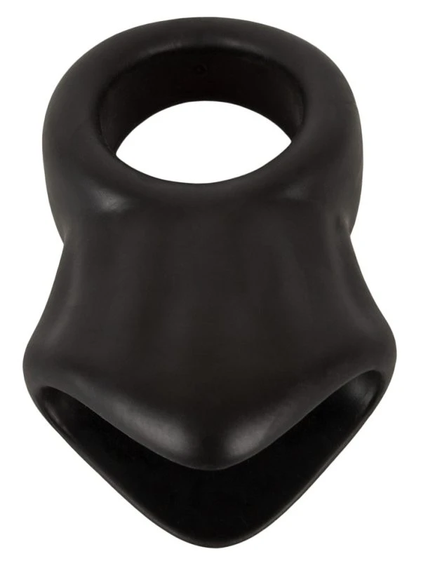 Erecto Cock Ring mit Ball Stretcher, Schwarz, Dehnbar, Silikon