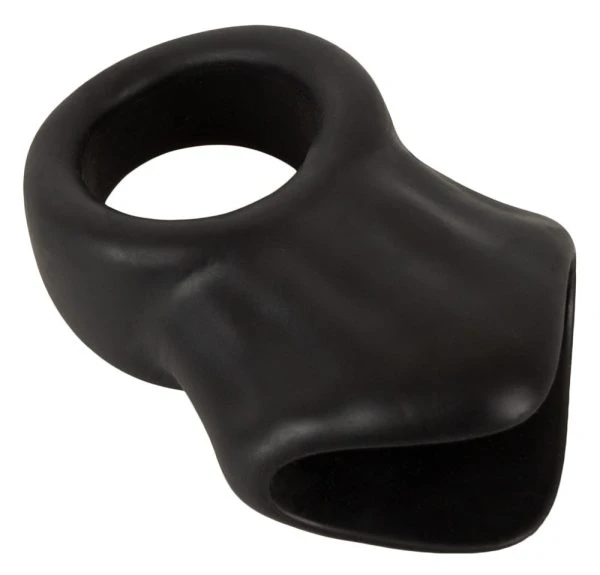 Erecto Cock Ring mit Ball Stretcher, Schwarz, Dehnbar, Silikon