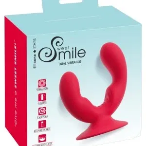 Sweet Smile Dual Vibrator Rot – Doppelte Power mit Saugfuß, Silikon, USB Wiederaufladbar