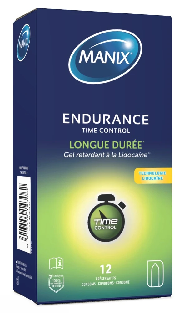 Manix Endurance Time Control 12er transparent Kondome mit Verzögerungsgel 53mm